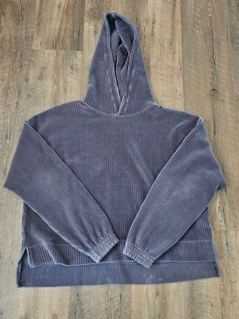 Aerie Ribbed Velour Hoodie Charcoal Gray Size Small
